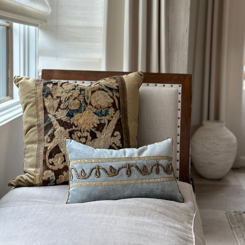 Antique Ottoman Empire Raised Champagne Gold Embroidery on Icy Blue Velvet