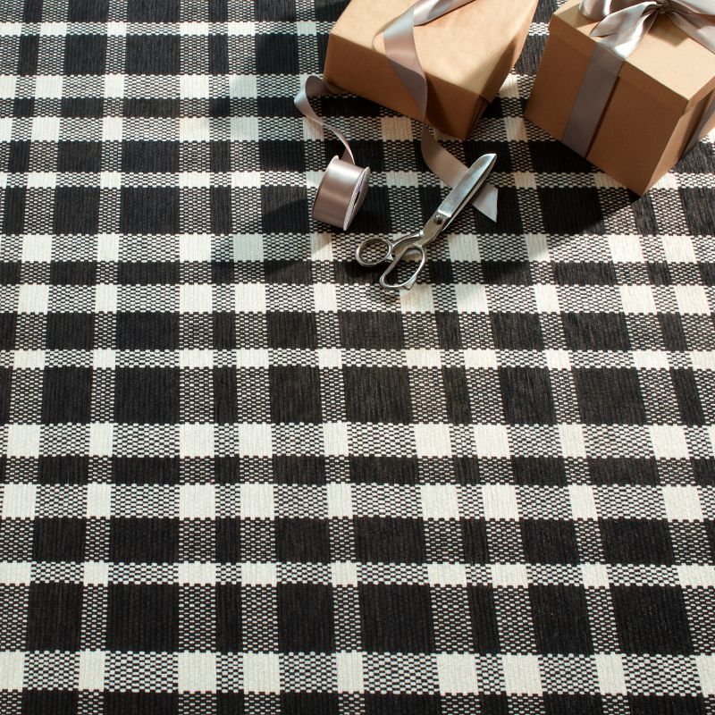 Houston Plaid Black Machine Washable Rug