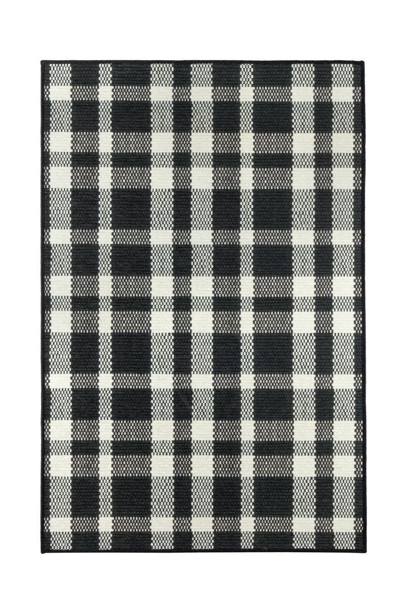 Houston Plaid Black Machine Washable Rug