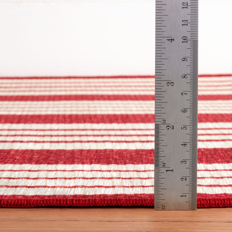 Abby Ticking Red Machine Washable Rug