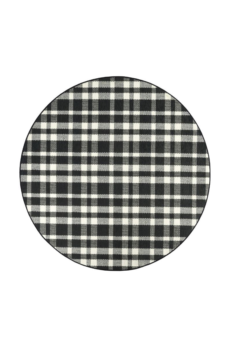 Houston Plaid Black Machine Washable Rug