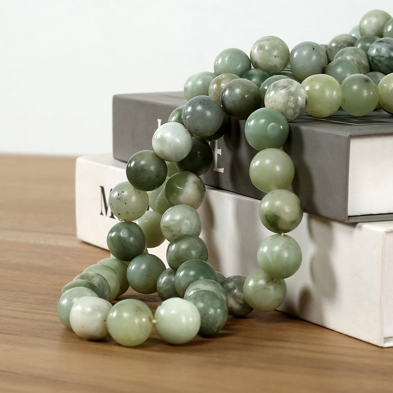 Long Natural Jade Bead Neutral Green