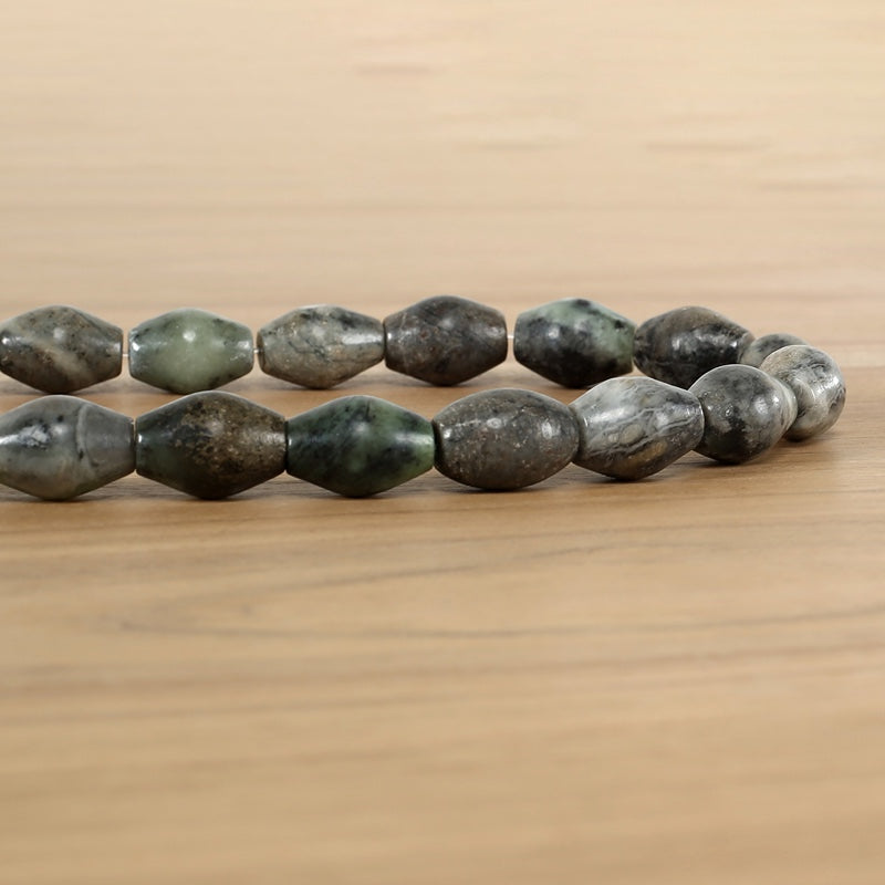 Long Green-Grey Jade Bead Cone Shaped