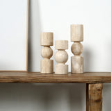 Set of Three Travertine Stone Candle Holders