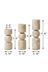 Set of Three Travertine Stone Candle Holders