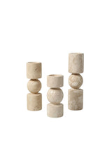 Set of Three Travertine Stone Candle Holders